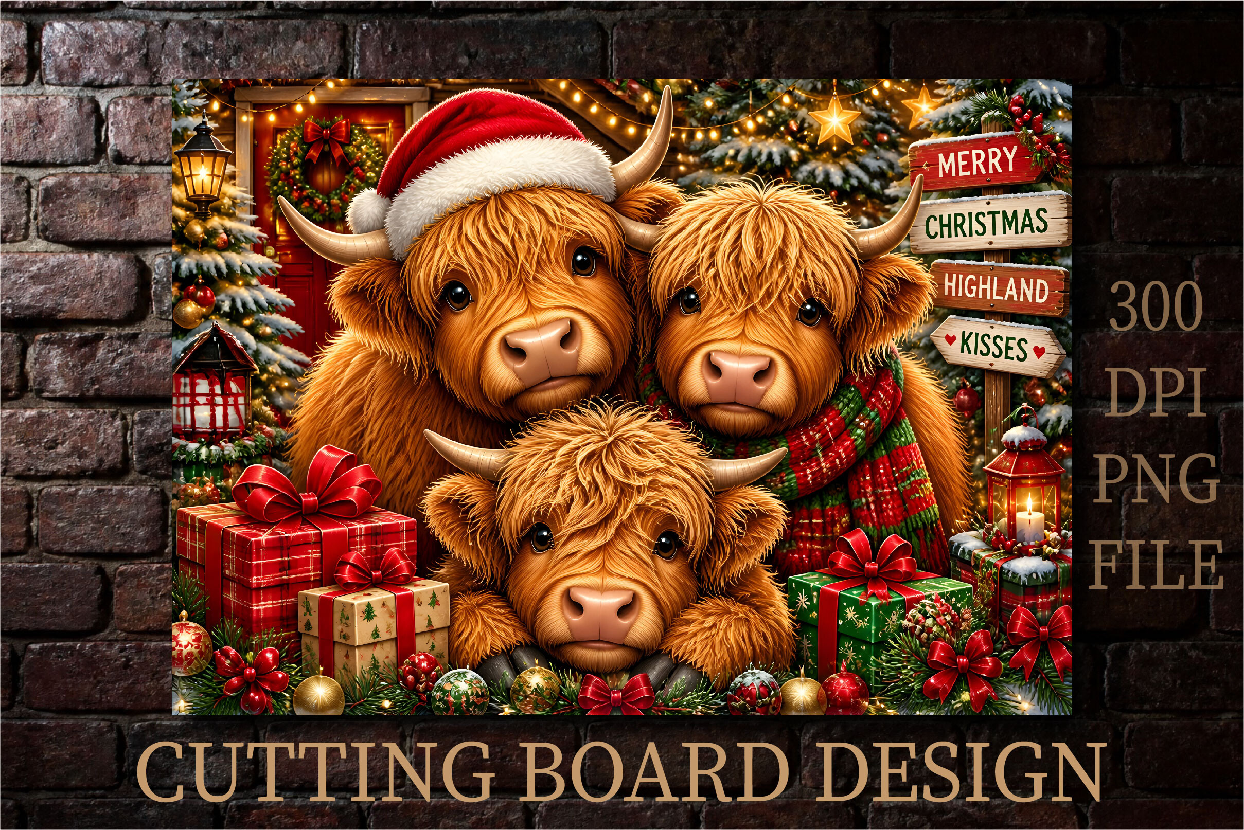 Highland Cow Christmas Cutting Board