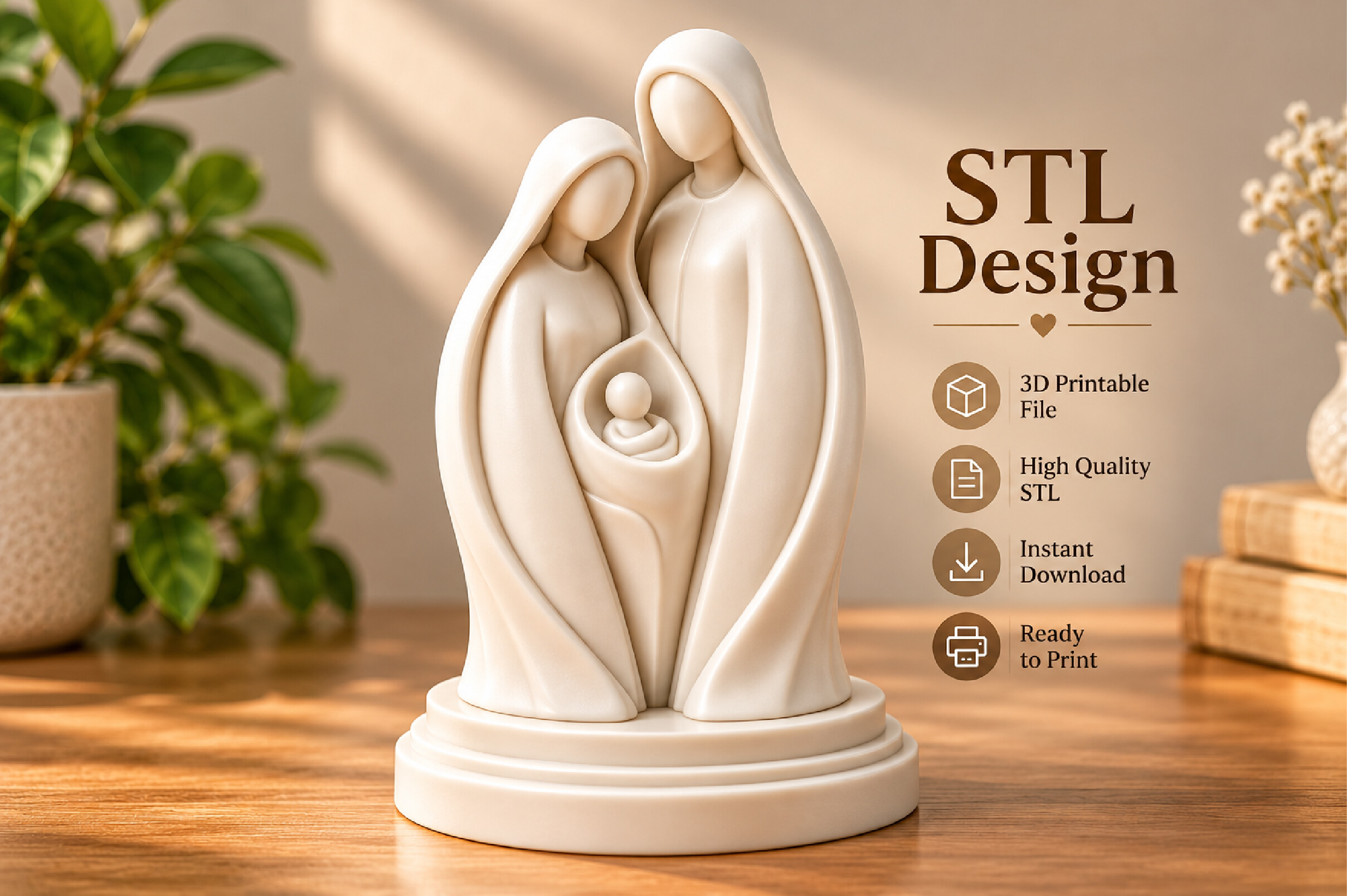 Holy Family Nativity STL – Modern Minimalist 3D Printable Christmas Decor - Image 4