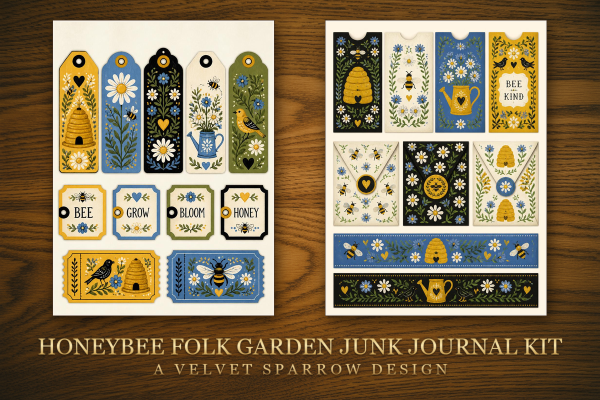 Honeybee Folk Garden Junk Journal Kit