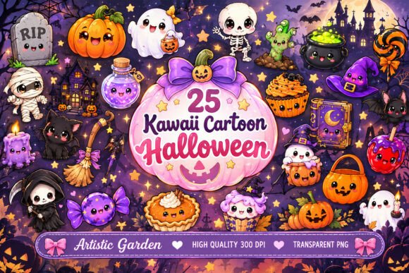 Kawaii Cartoon Halloween Clipart Bundle