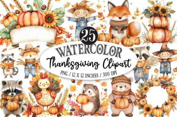 Kawaii Thanksgiving Clipart, Autumn PNG