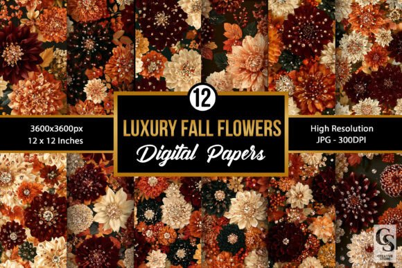 Luxury Fall Flowers Seamless Patterns