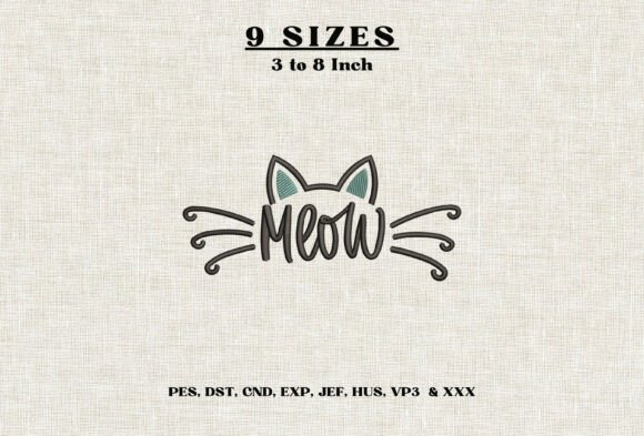 Meow Cat Embroidery Design Cute Cat Dst