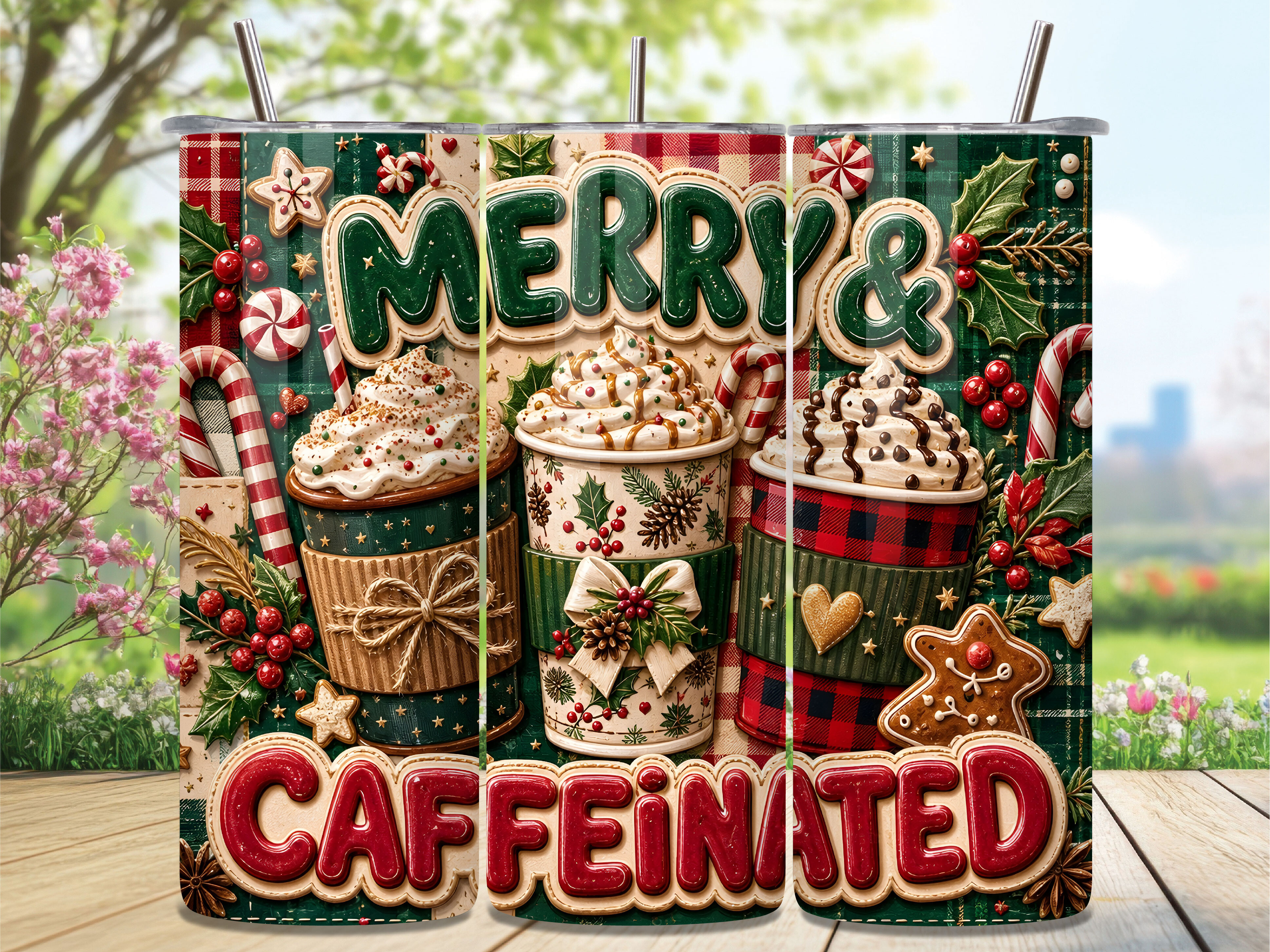 Merry Caffeinated Christmas Tumbler Wrap