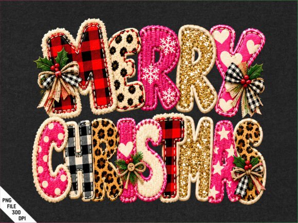 Merry Christmas Leopard Patchwork PNG