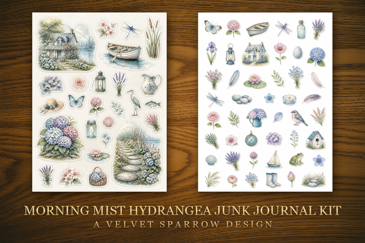 Morning Mist Hydrangea Junk Journal Kit