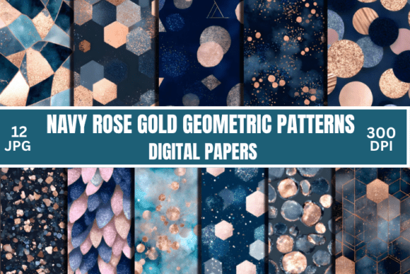 Navy Rose Gold Geometric Digital Paper