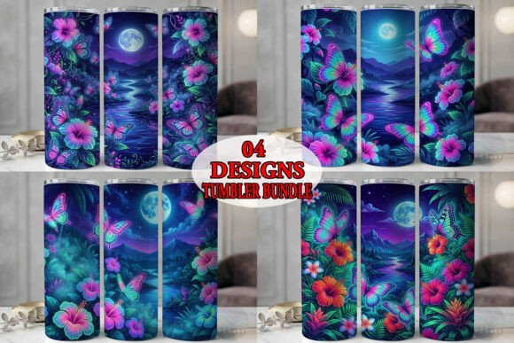 Neon Butterfly Moon Tumbler Bundle