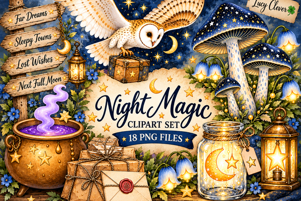 Night Magic Clipart Set – 18 Whimsical