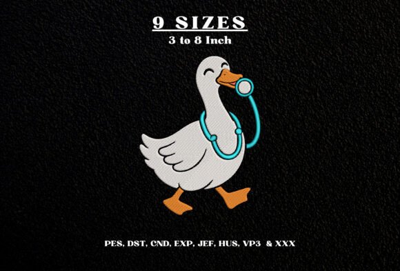 Nurse Duck Embroidery Design Cute Goose