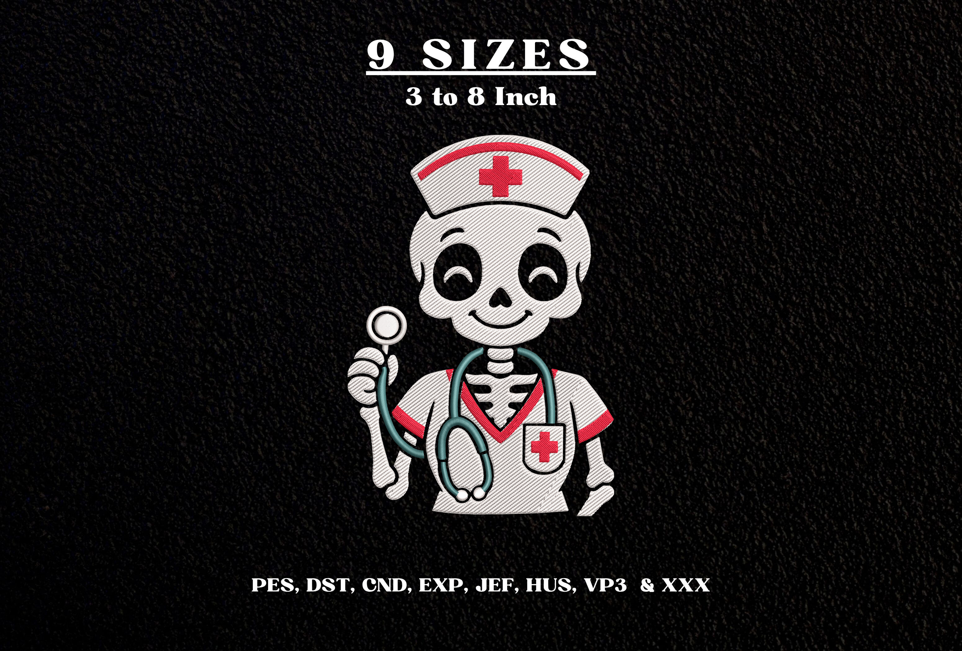 Nurse Skeleton Embroidery Design Cute
