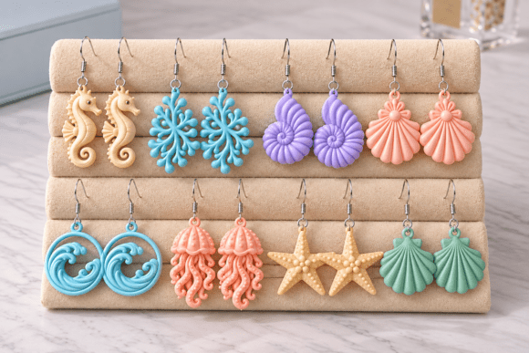 Ocean Seashell Earrings STL Bundle – 10 3D Printable Sea Jewelry Designs - Image 2