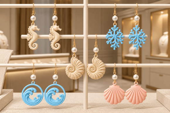 Ocean Seashell Earrings STL Bundle – 10 3D Printable Sea Jewelry Designs - Image 3