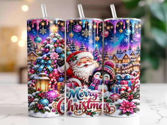 Penguin Santa Christmas 20oz Tumbler PNG