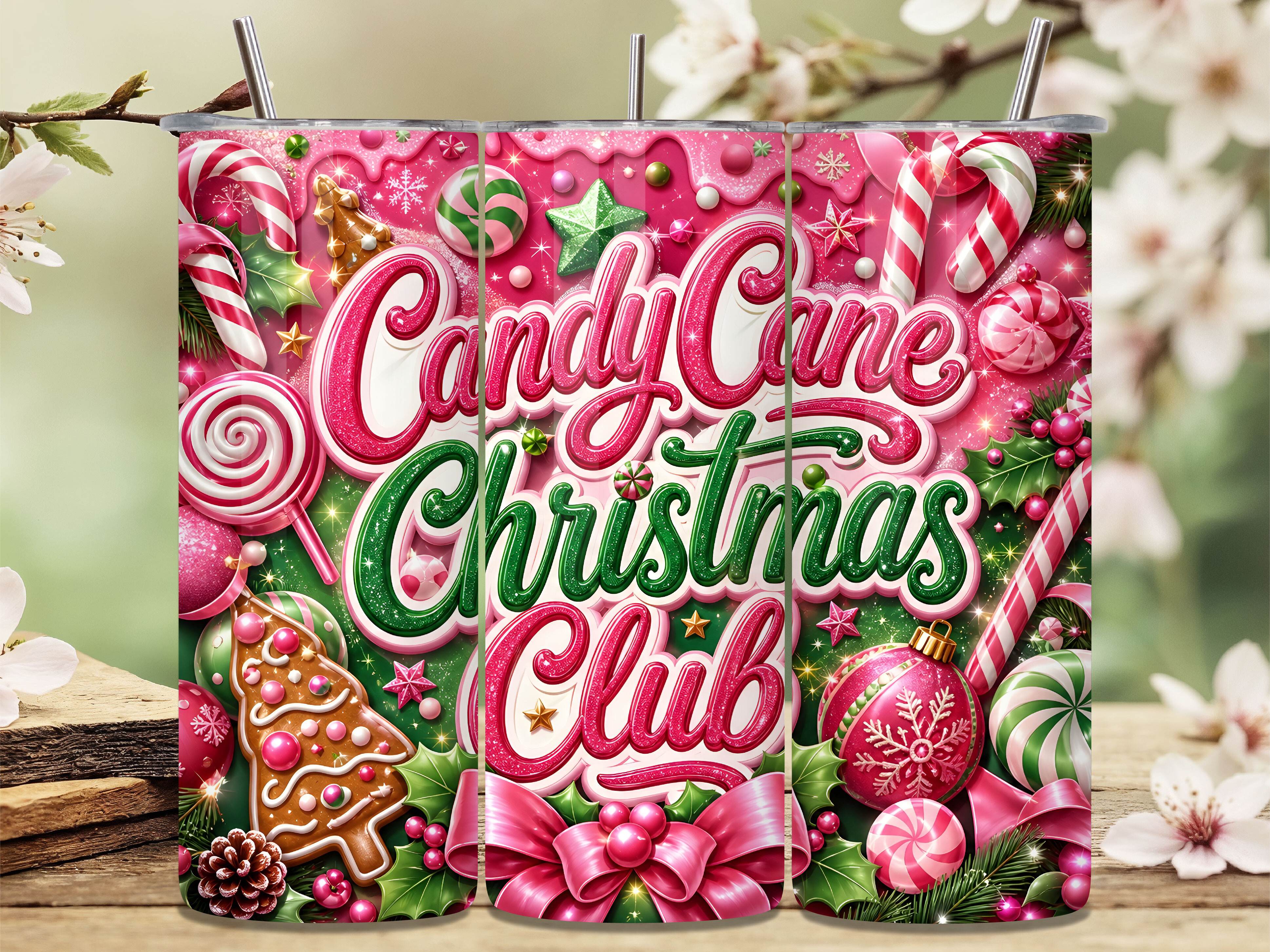 Pink Candy Cane Xmas Club Tumbler Wrap