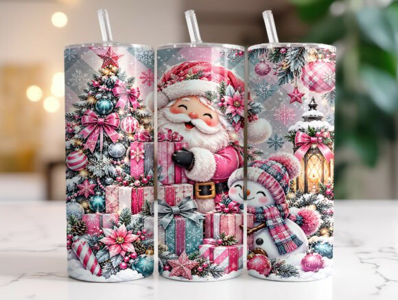 Pink Santa Christmas 20oz Tumbler Wrap
