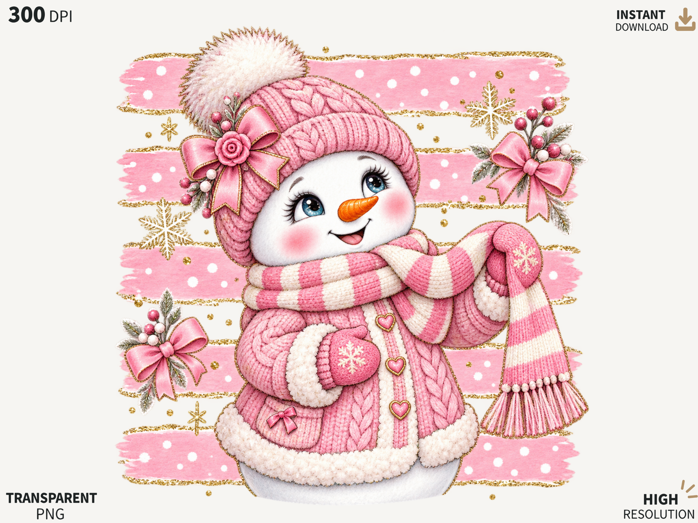 Pink Snowman Christmas PNG, Cozy Winter