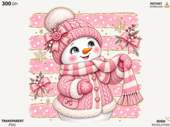 Pink Snowman Christmas PNG, Cozy Winter Grafica Illustrazioni Stampabili Di The Artistry Hub