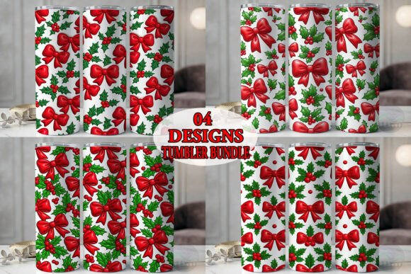 Puffy Red Bow Holly Tumbler Bundle