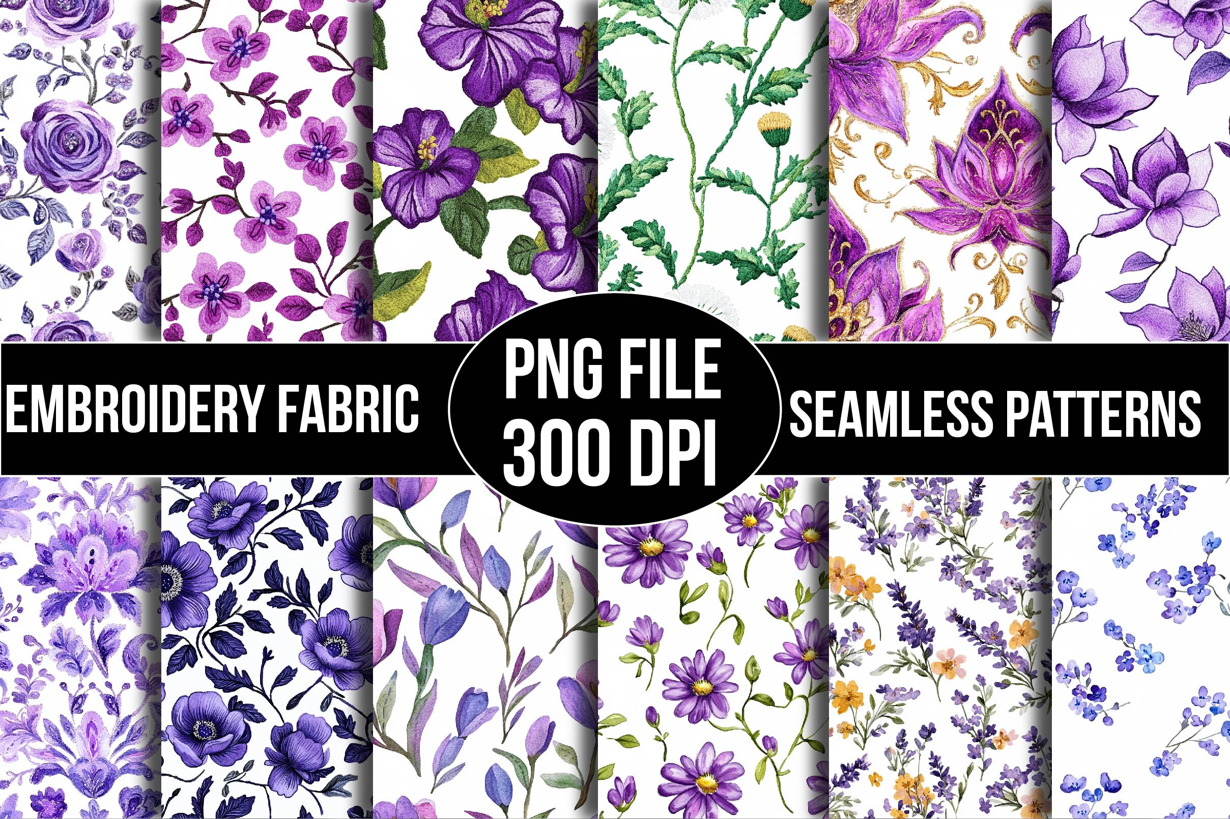 Purple Floral Embroidery Fabric