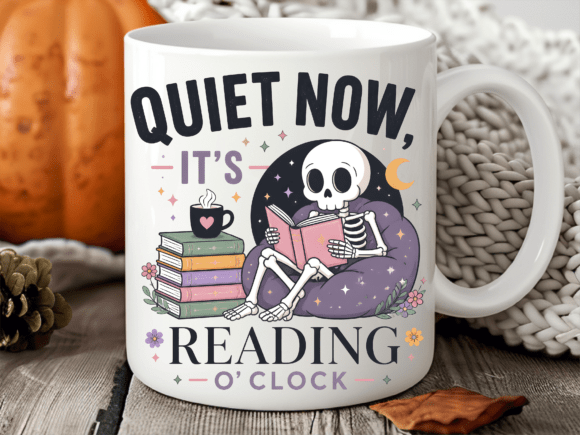 Quiet Now Reading Skeleton Mug Wrap