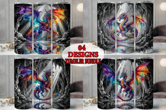 Rainbow Dragon Watercolor Tumbler Bundle