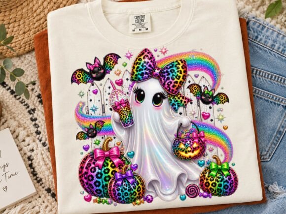 Rainbow Ghost Halloween PNG Shirt Design