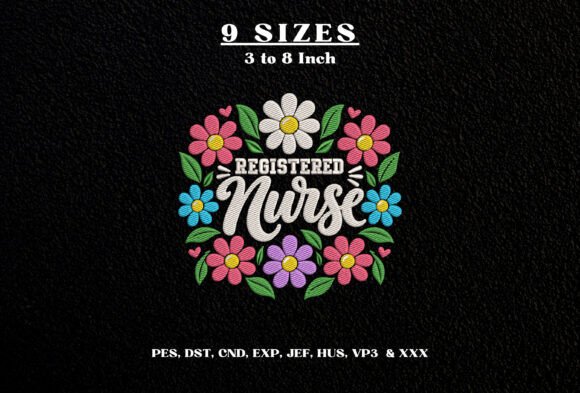 Registered Nurse Floral Embroidery Dst