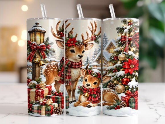 Reindeer Christmas 20oz Tumbler Wrap PNG