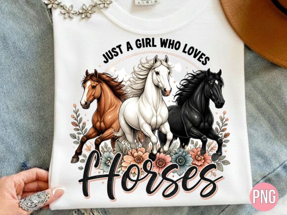 Running Horses Girl Christmas PNG Tshirt