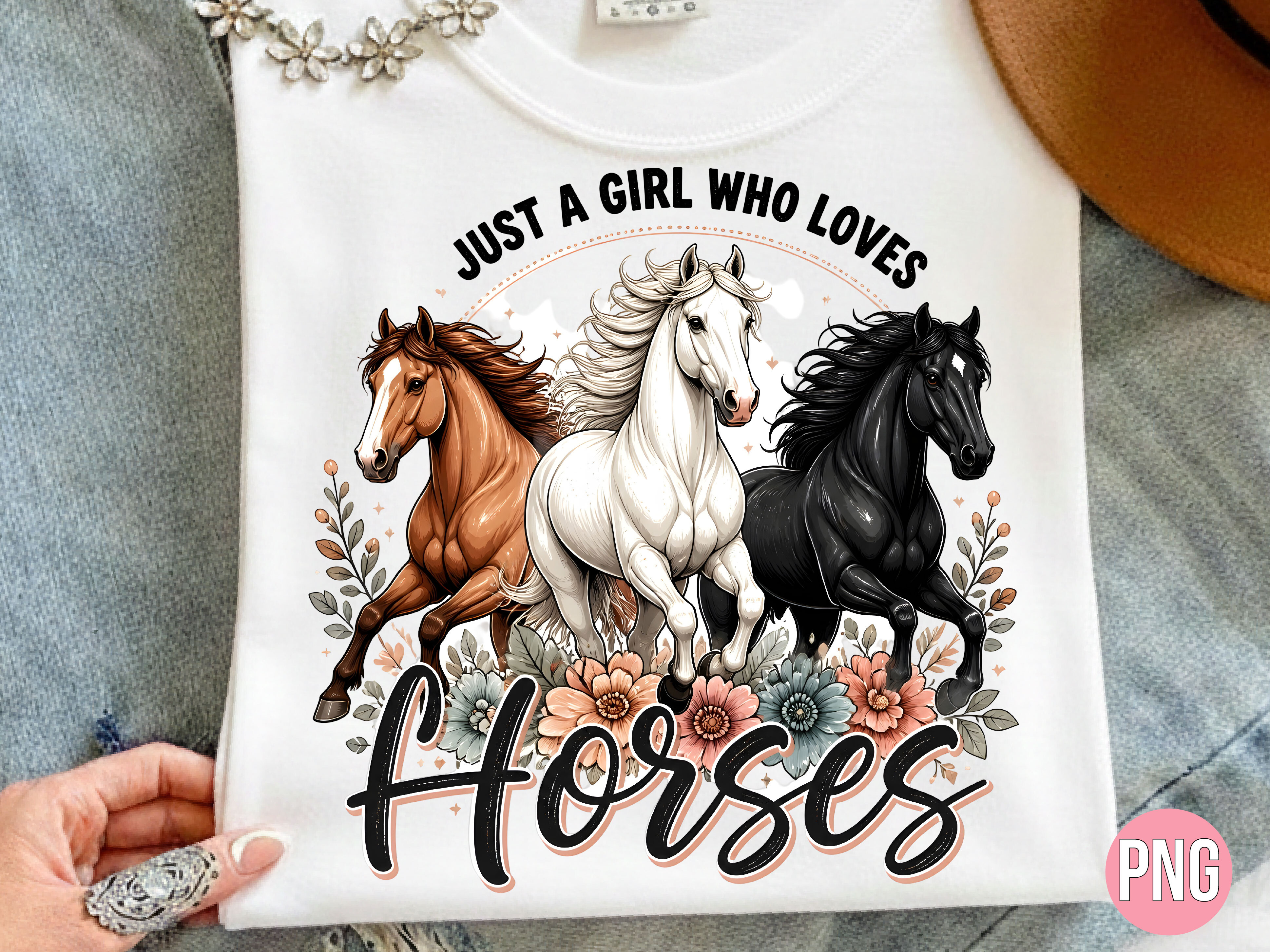 Running Horses Girl Christmas PNG Tshirt