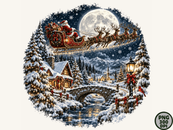 Santa Moonlight Christmas Winter PNG