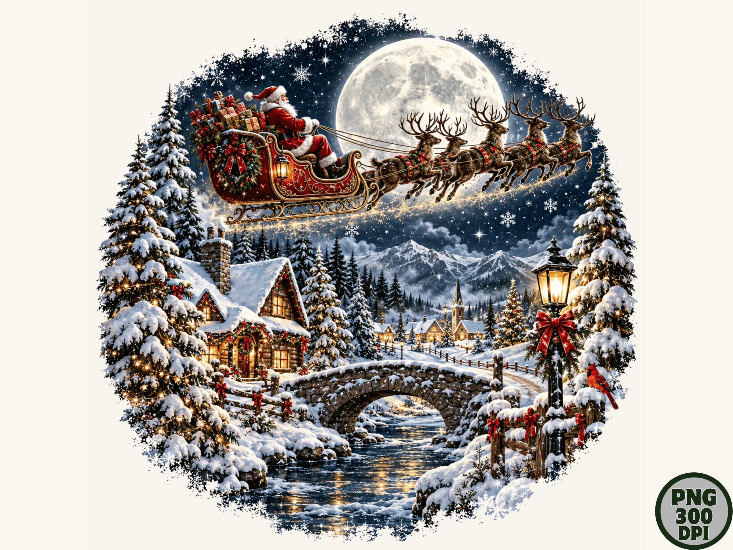 Santa Moonlight Christmas Winter PNG