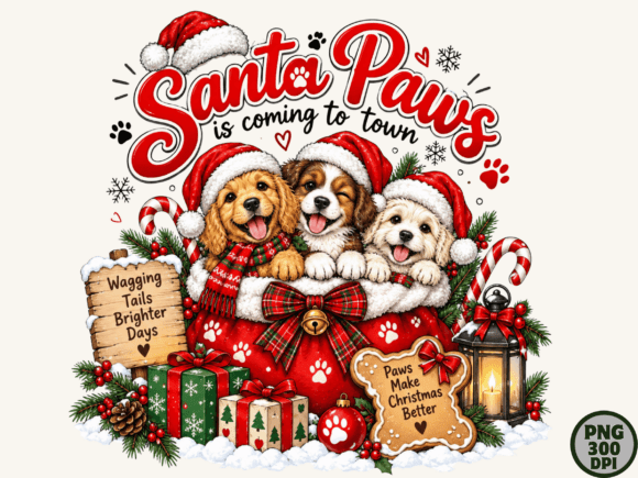 Santa Paws Christmas Dog Holiday PNG