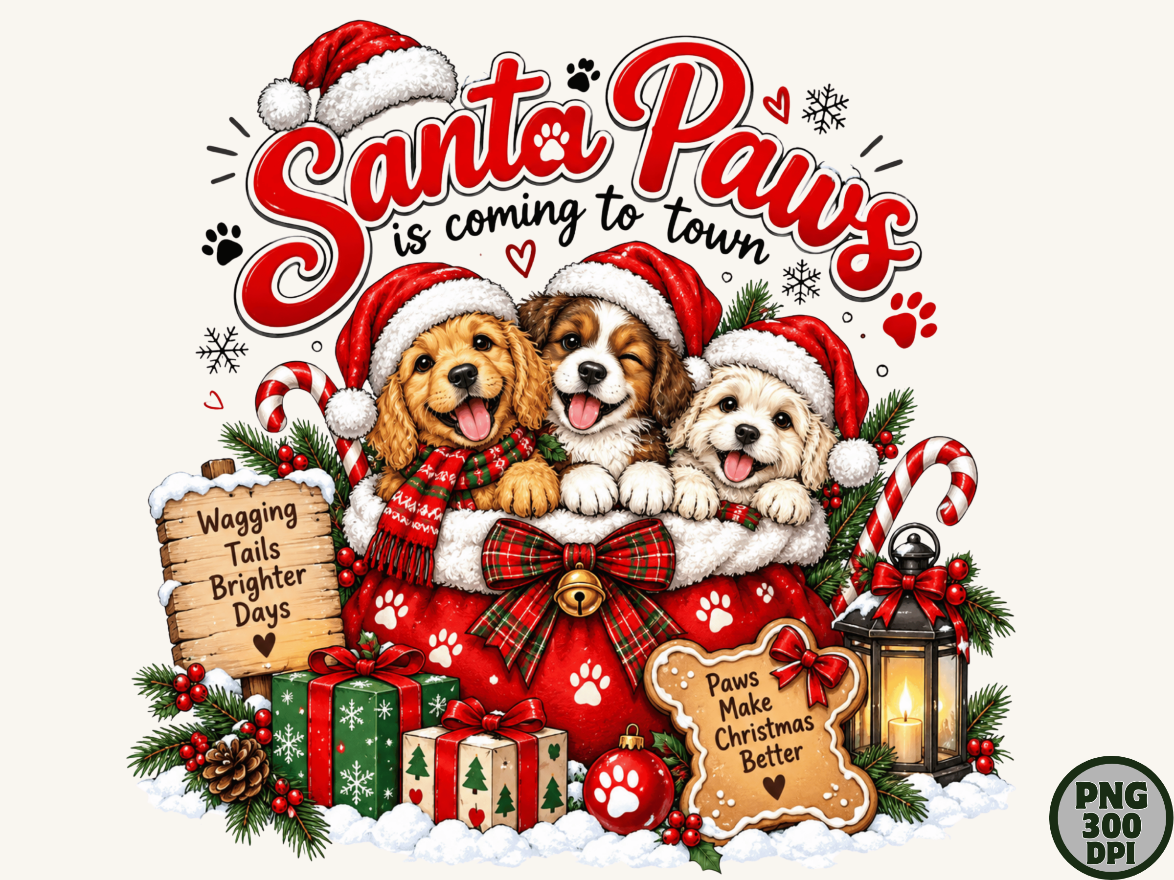 Santa Paws Christmas Dog Holiday PNG