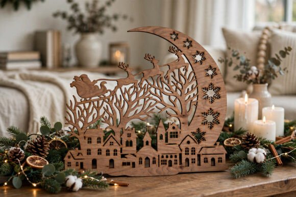 Santa Sleigh Moon SVG