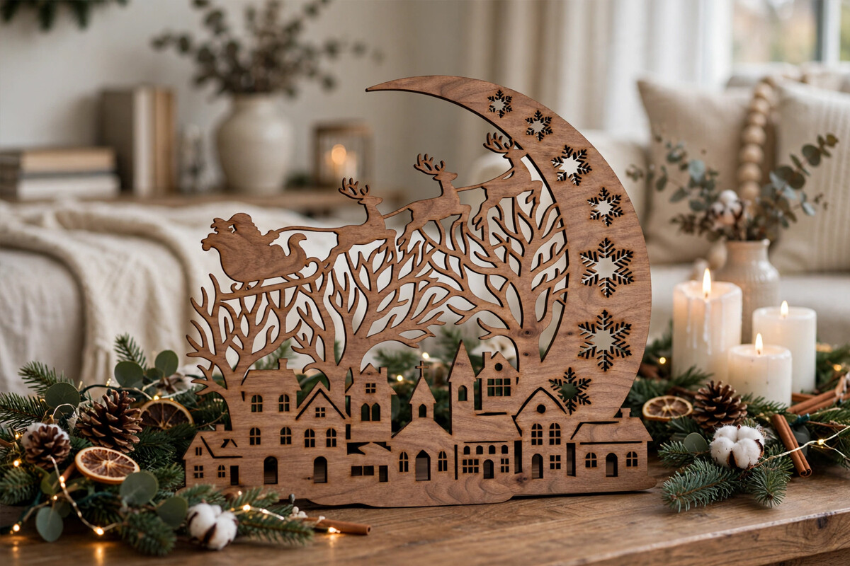 Santa Sleigh Moon SVG
