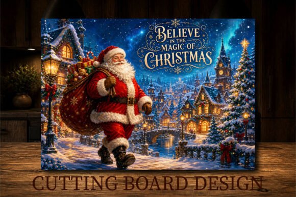 Santa Village Christmas Cutting Board