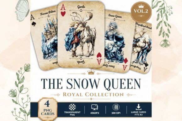 Snow Queen Vintage Wall Art Cards PNG