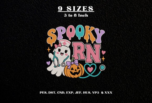 Spooky RN Embroidery Design Halloween