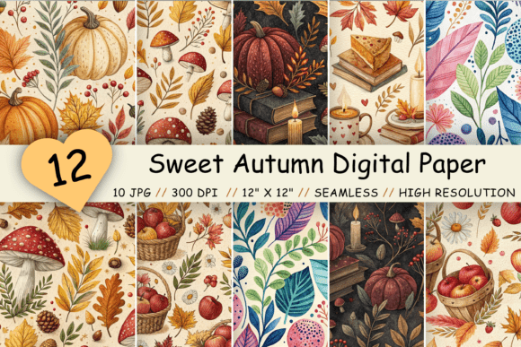 Sweet Autumn Digital Paper Pack, Seamles