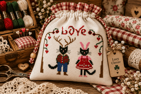 Valentine Cats Cross Stitch PDF