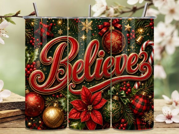 Vintage Believe Christmas Tumbler Wrap