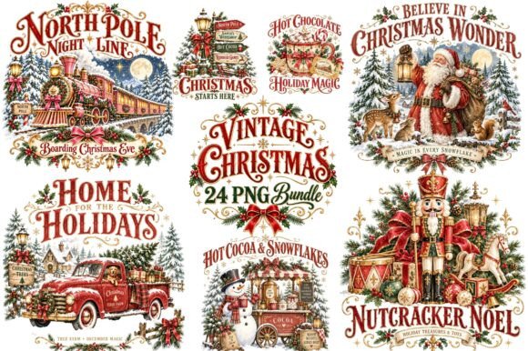 Vintage Christmas PNG Bundle Clipart