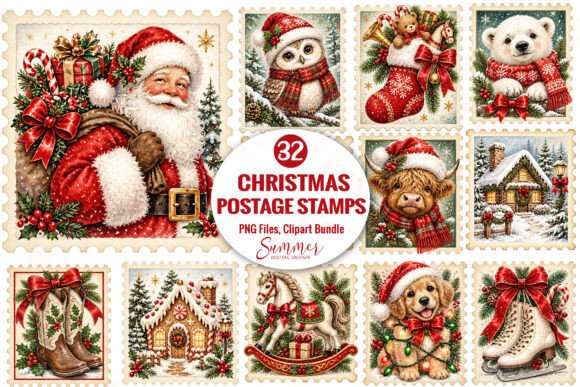 Vintage Christmas Postage Stamps Bundle