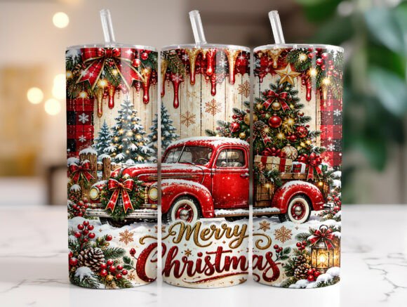 Vintage Christmas Truck 20oz Tumbler PNG
