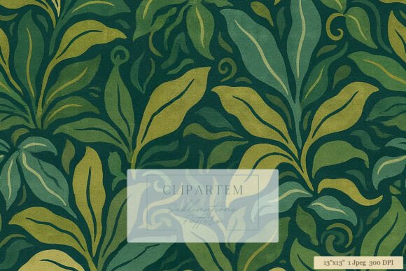 Vintage Dark Green Leaf Repeat Pattern
