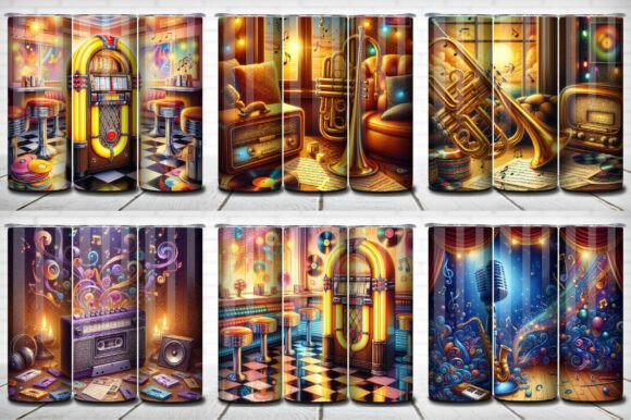 Vintage Music Tumbler Wrap Pack 6-in-1
