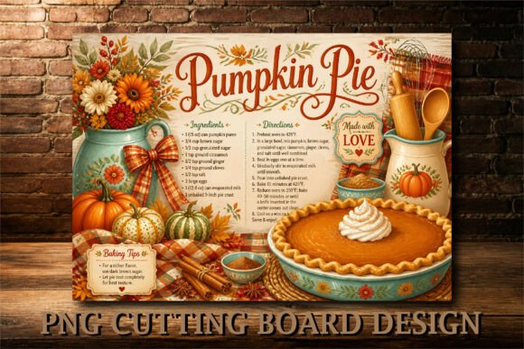 Vintage Pumpkin Pie Recipe Cutting Board
