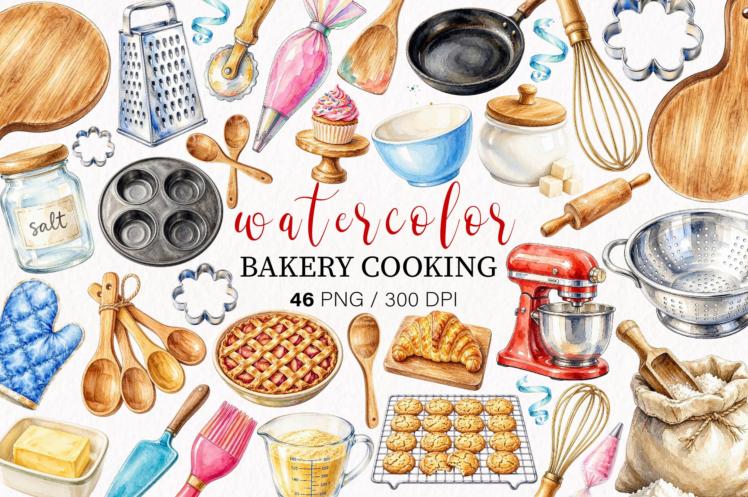 Watercolor Bakery Cooking Clipart